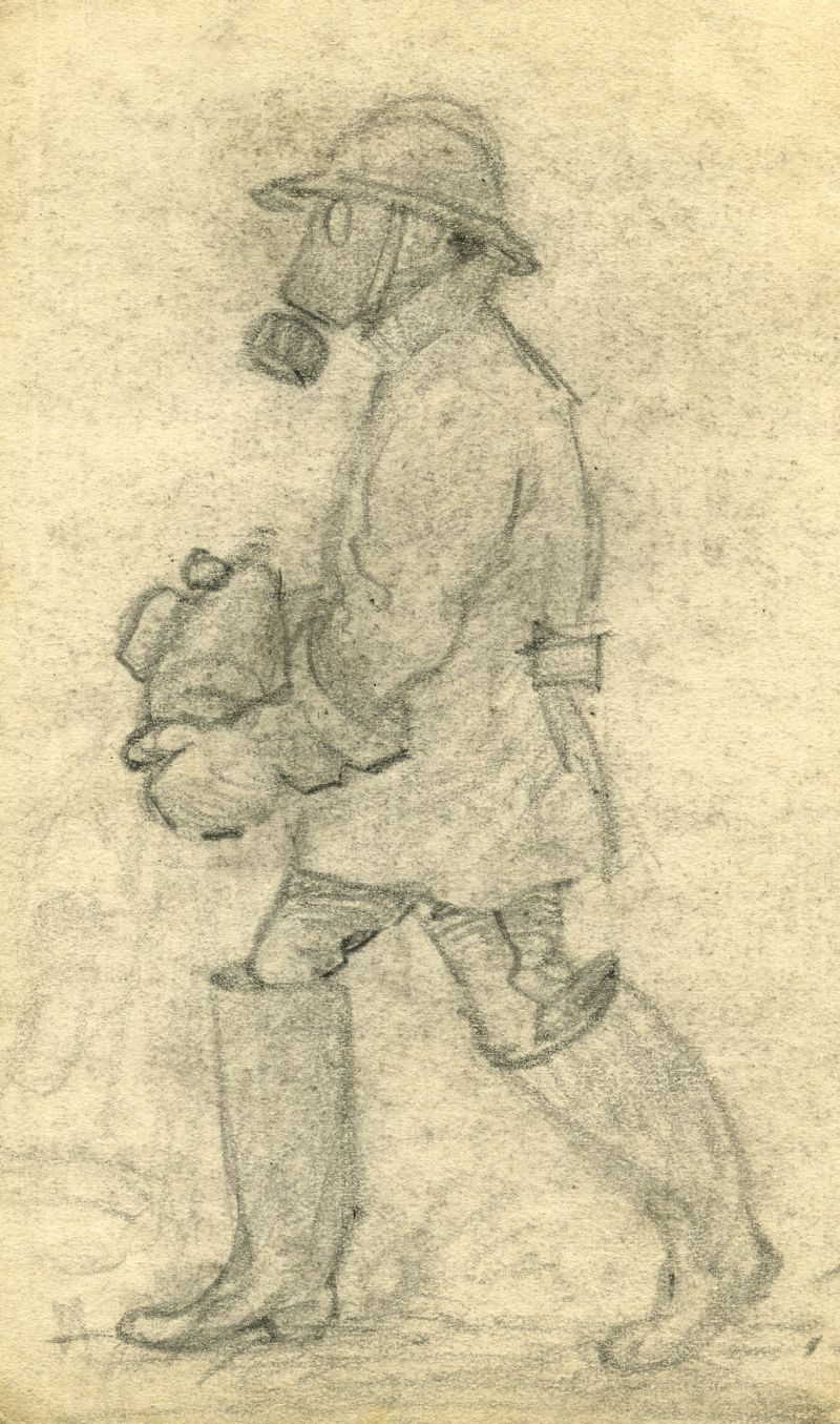 Artilleur avec son masque à gaz